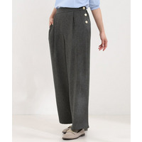 サイドボタンデニム風ワイドパンツ