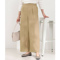 サイドボタンデニム風ワイドパンツ