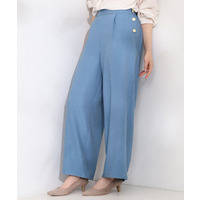 サイドボタンデニム風ワイドパンツ