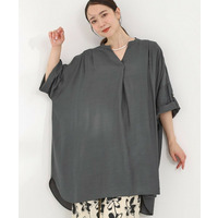 【ひんやり/洗濯機可/体型カバー/S-LL】動くたび揺れる落ち感が魅力 スキッパーチュニックワンピース