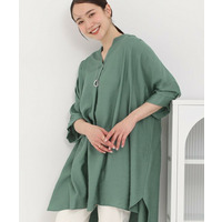 【ひんやり/洗濯機可/体型カバー/S-LL】動くたび揺れる落ち感が魅力 スキッパーチュニックワンピース