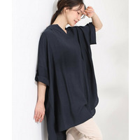 【ひんやり/洗濯機可/体型カバー/S-LL】動くたび揺れる落ち感が魅力 スキッパーチュニックワンピース