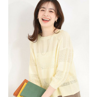 【洗濯機可/S-LL】軽やかきれい見え 透かし柄ニット