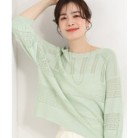 【洗濯機可/S-LL】軽やかきれい見え 透かし柄ニット