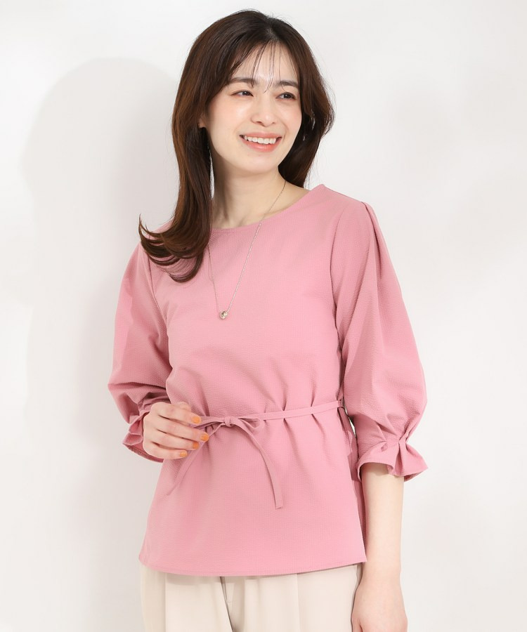 【洗濯機可/UV/3WAY】シルエットが変えられる サッカーウエストリボンブラウス2