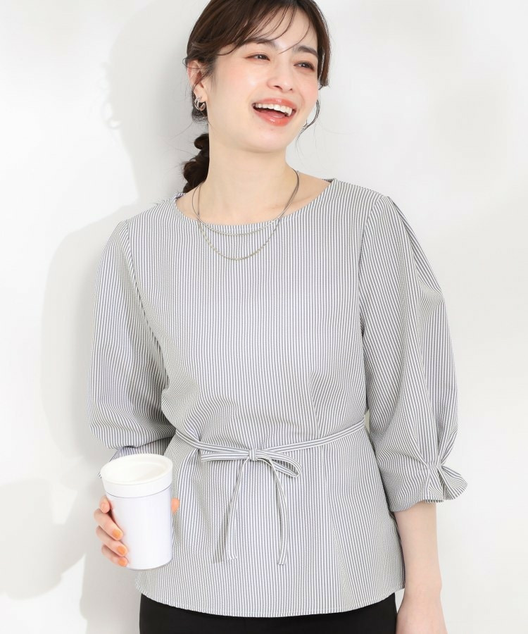 【洗濯機可/UV/3WAY】シルエットが変えられる サッカーウエストリボンブラウス1