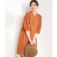 【洗える】カットツイルキーネックシャツワンピ