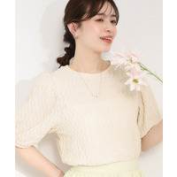 【洗濯機可/S-LL】ウェーブ柄ジャカード パフスリーブトップス