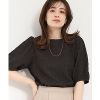 【洗濯機可/S-LL】ウェーブ柄ジャカード パフスリーブトップス