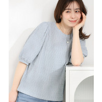 【洗える】ウェーブ柄ジャカード パフスリーブトップス