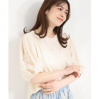 【洗濯機可/S-LL/ストレッチ】スリットレーススリーブトップス