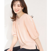 【ストレッチ/洗える】カットジョーゼット スリットレーススリーブトップス