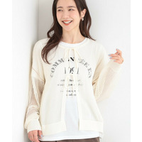 【前後2WAY/2点セット/洗濯機可/S-LL】メッシュリボンニット+半袖ロゴTシャツ