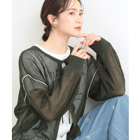 【前後2WAY/2点セット/洗濯機可/S-LL】メッシュリボンニット+半袖ロゴTシャツ