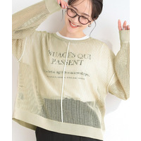 【前後2WAY/2点セット/洗濯機可/S-LL】メッシュリボンニット+半袖ロゴTシャツ