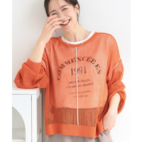 【前後2WAY/2点セット/洗濯機可/S-LL】メッシュリボンニット＆半袖ロゴT