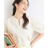 【洗濯後しわになりにくい/S-LL/インせず着られる】自然に体型カバー 麻調ペプラムブラウス
