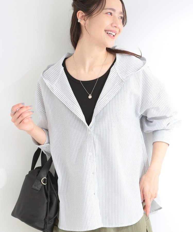 ストライプフードシャツ