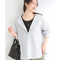 【洗濯機可/S-LL】体型カバーも叶う フード付きストライプシャツ