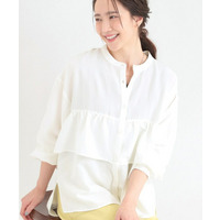 【S-LL】程よい甘さが魅力 ギャザー切り替えフリルシャツ