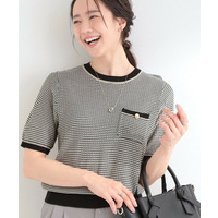 【洗濯機可/S-LL】金ボタンが上品 カノコ編み配色クルーネックニット