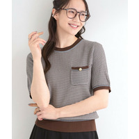 【洗濯機可/S-LL】金ボタンが上品 カノコ編み配色クルーネックニット