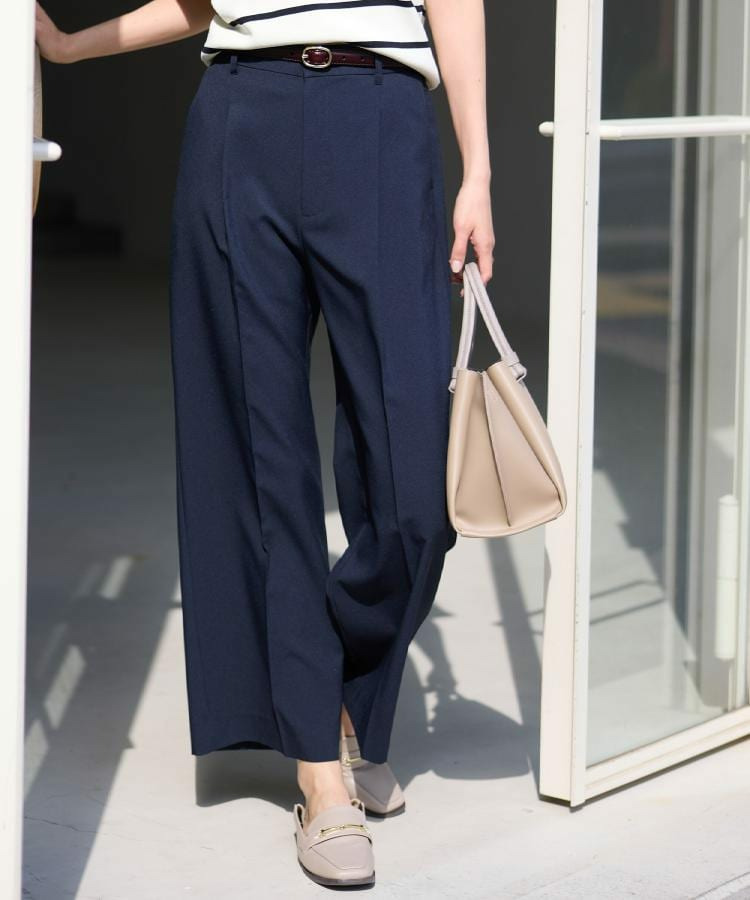 【セットアップ可／洗濯機可／S-LL】シンプルに美しく タックワイドパンツ