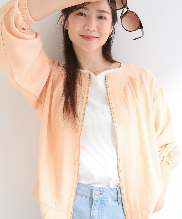【洗濯機可/UV/S-LL】程よい透け感 襟元タック シアーブルゾン
