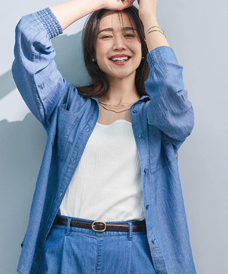 【UV/体型カバー/S-LL/綿100%】優しく透ける 柔らかシアーデニムシャツ1