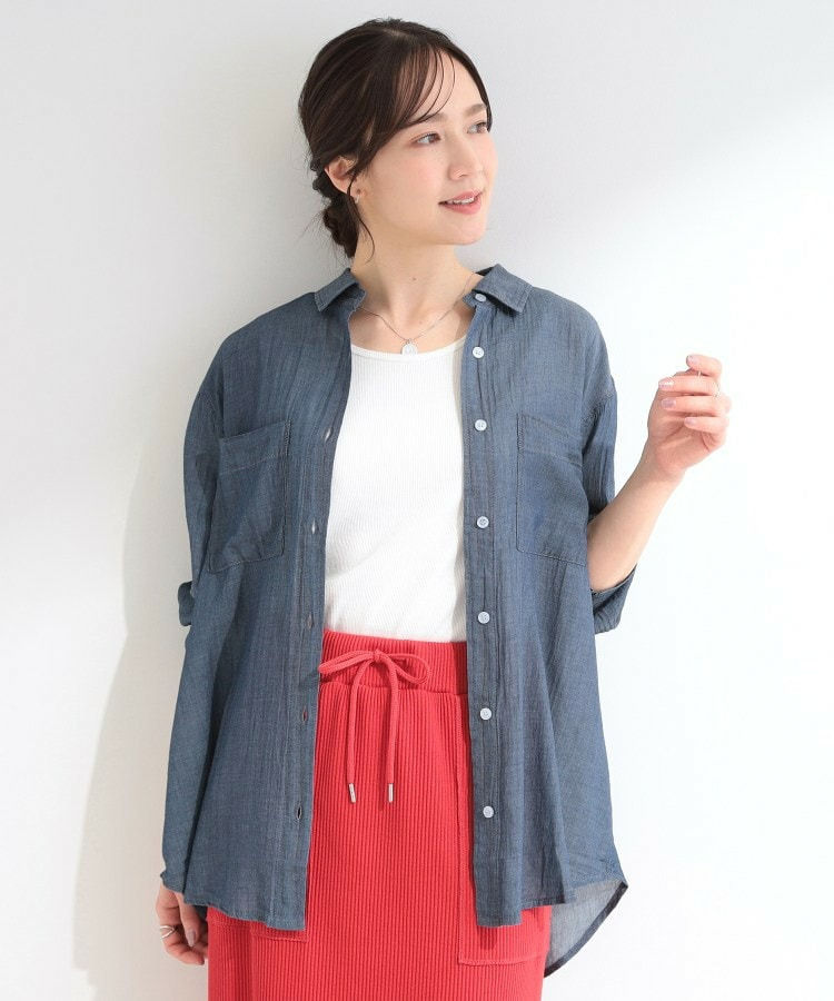 【UV/体型カバー/S-LL/綿100%】優しく透ける 柔らかシアーデニムシャツ10