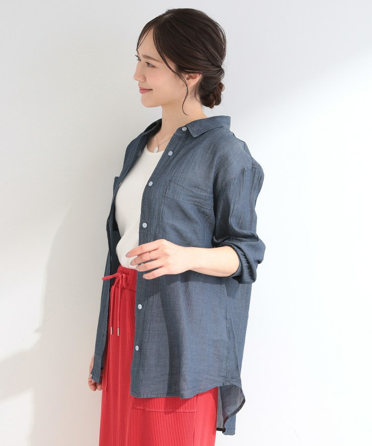 【UV/体型カバー/S-LL/綿100%】優しく透ける 柔らかシアーデニムシャツ11