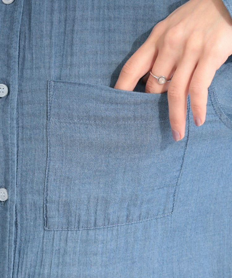 【UV/体型カバー/S-LL/綿100%】優しく透ける 柔らかシアーデニムシャツ18