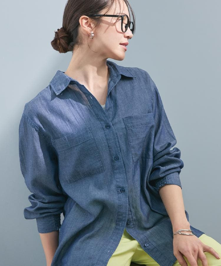 【UV/体型カバー/S-LL/綿100%】優しく透ける 柔らかシアーデニムシャツ22