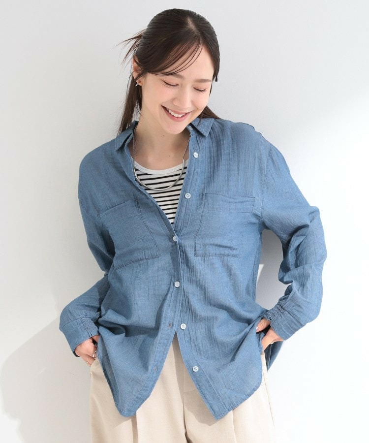 【UV/体型カバー/S-LL/綿100%】優しく透ける 柔らかシアーデニムシャツ6