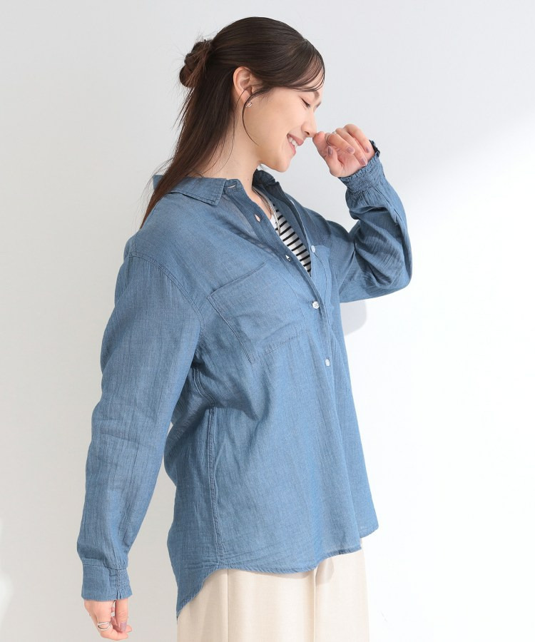 【UV/体型カバー/S-LL/綿100%】優しく透ける 柔らかシアーデニムシャツ7
