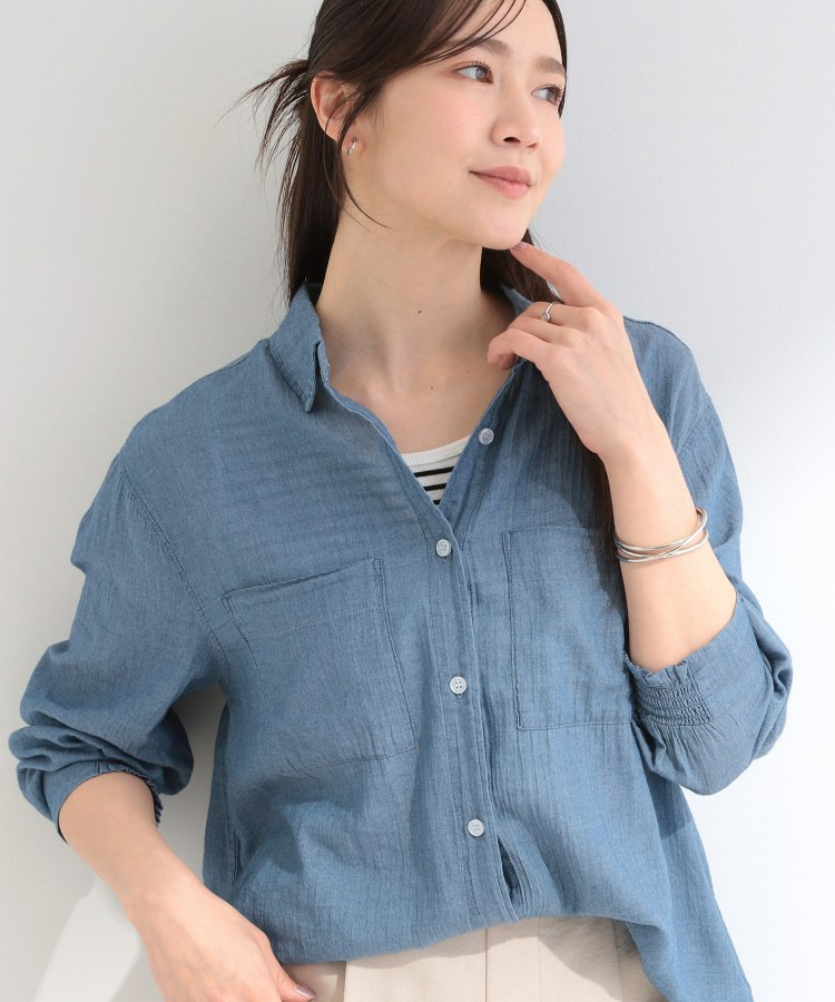 【UV/体型カバー/S-LL/綿100%】優しく透ける 柔らかシアーデニムシャツ1