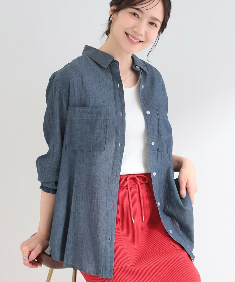 【UV/体型カバー/S-LL/綿100%】優しく透ける 柔らかシアーデニムシャツ1