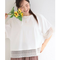 【洗濯機可/ひんやり/S-LL】レース使いがポイント 体型カバーもできる　1枚でサマになるデザインTシャツ