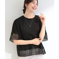 【洗濯機可/ひんやり/S-LL】レース使いがポイント 体型カバーもできる　1枚でサマになるデザインTシャツ