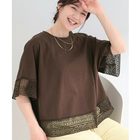 【洗濯機可/ひんやり/S-LL】レース使いがポイント 体型カバーもできる　1枚でサマになるデザインTシャツ