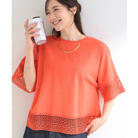 【洗濯機可/ひんやり/S-LL】レース使いがポイント 体型カバーもできる　1枚でサマになるデザインTシャツ