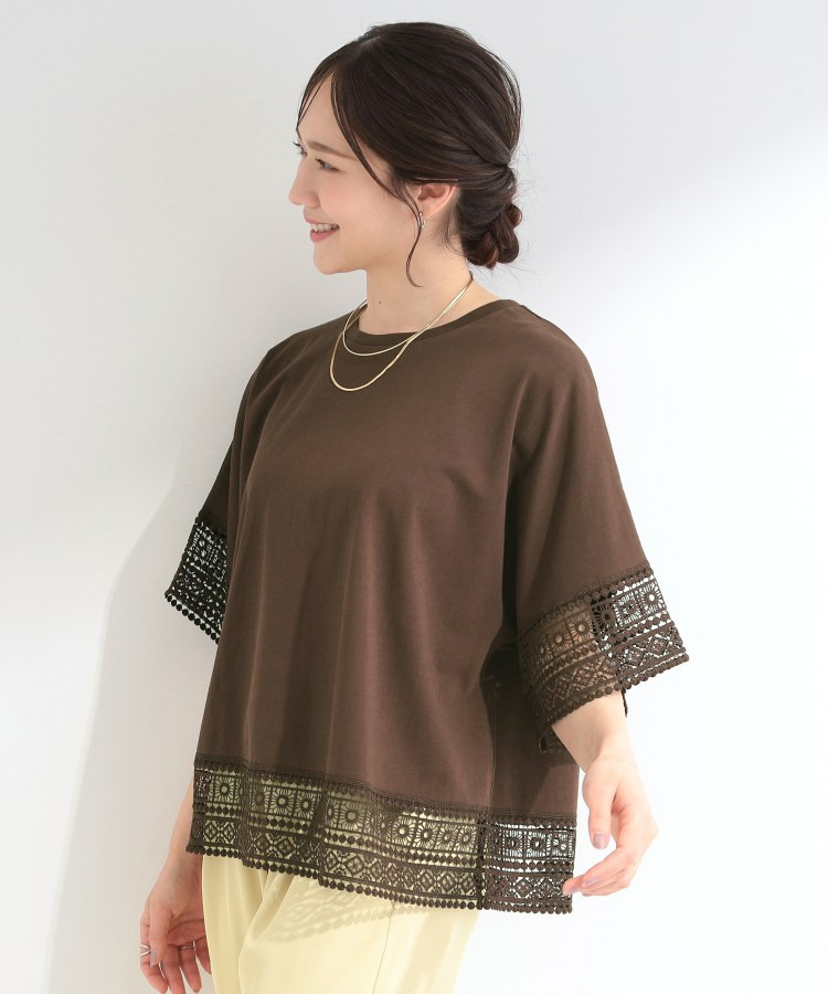 【洗濯機可/ひんやり/S-LL】レース使いがポイント 体型カバーもできる 1枚でサマになるデザインTシャツ11