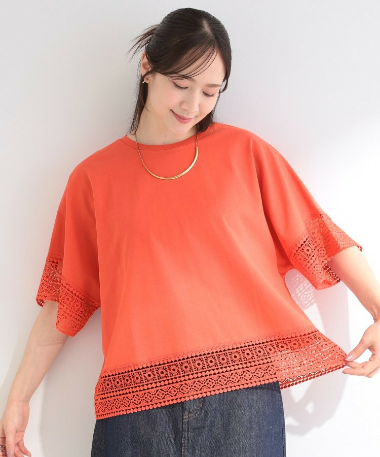 【洗濯機可/ひんやり/S-LL】レース使いがポイント 体型カバーもできる 1枚でサマになるデザインTシャツ14