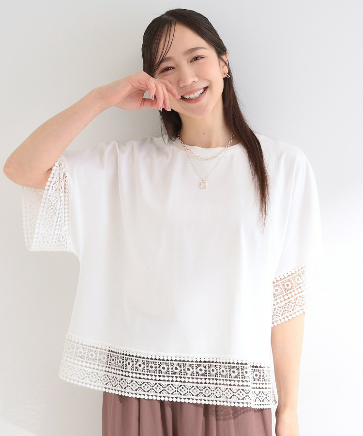 【洗濯機可/ひんやり/S-LL】レース使いがポイント 体型カバーもできる 1枚でサマになるデザインTシャツ2