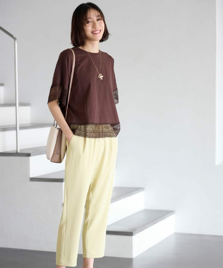 【洗濯機可/ひんやり/S-LL】レース使いがポイント 体型カバーもできる 1枚でサマになるデザインTシャツ25