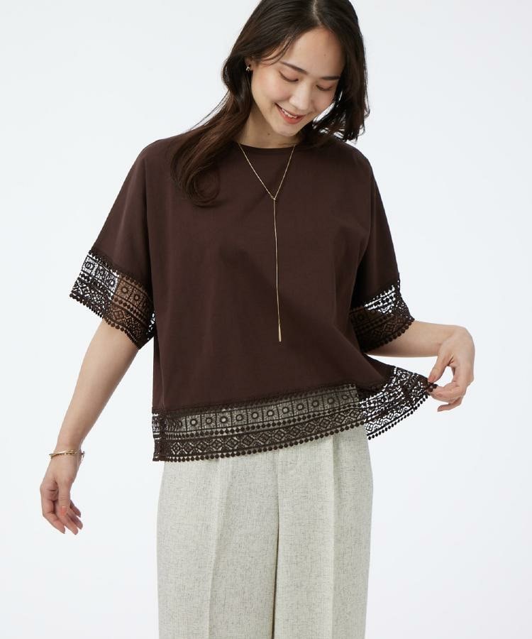 【洗濯機可/ひんやり/体型カバー/S-LL】レース使いがポイント デザインTシャツ26