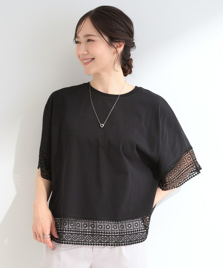 【洗濯機可/ひんやり/S-LL】レース使いがポイント 体型カバーもできる 1枚でサマになるデザインTシャツ6