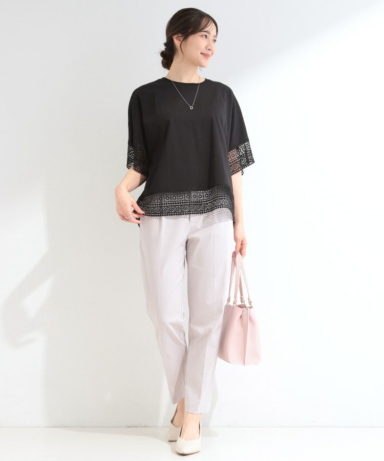 【洗濯機可/ひんやり/S-LL】レース使いがポイント 体型カバーもできる 1枚でサマになるデザインTシャツ8