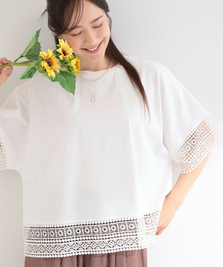 【洗濯機可/ひんやり/S-LL】レース使いがポイント 体型カバーもできる 1枚でサマになるデザインTシャツ1