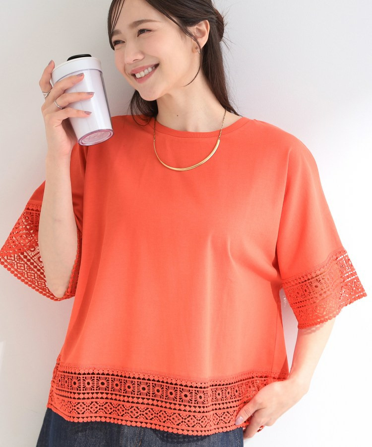 【洗濯機可/ひんやり/S-LL】レース使いがポイント 体型カバーもできる 1枚でサマになるデザインTシャツ1